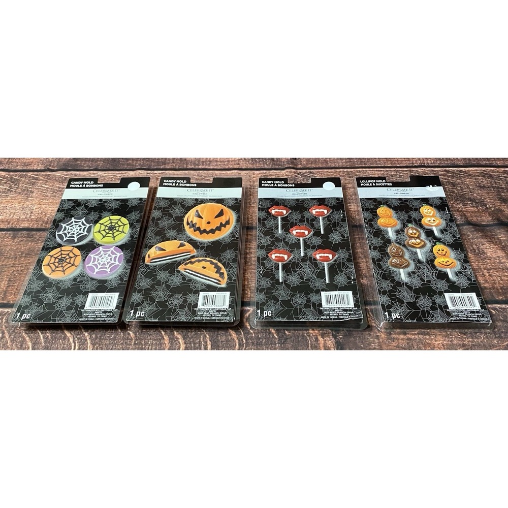 Celebrate It Halloween Chocolate Molds Jack O Lanterns, Spiderwebs and Fangs